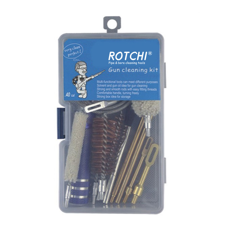 Uniwersalny zestaw do czyszczenia broni, zapakowany w plastikowe pudełko